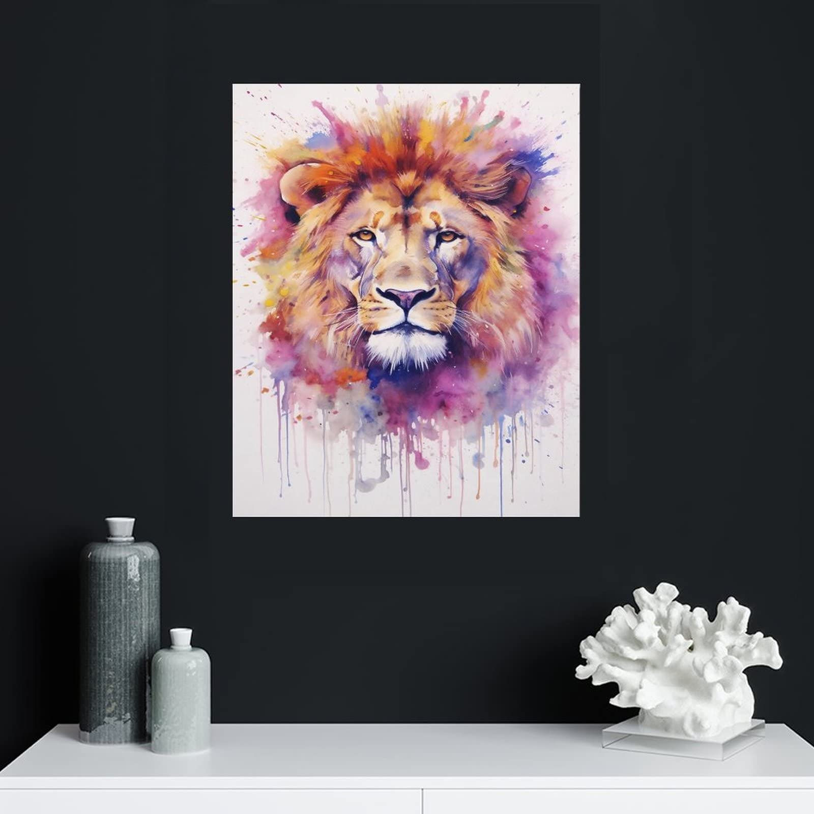 Amazon.co.jp: 絵画 ライオンの水彩画アートインテリア 絵画 動物の